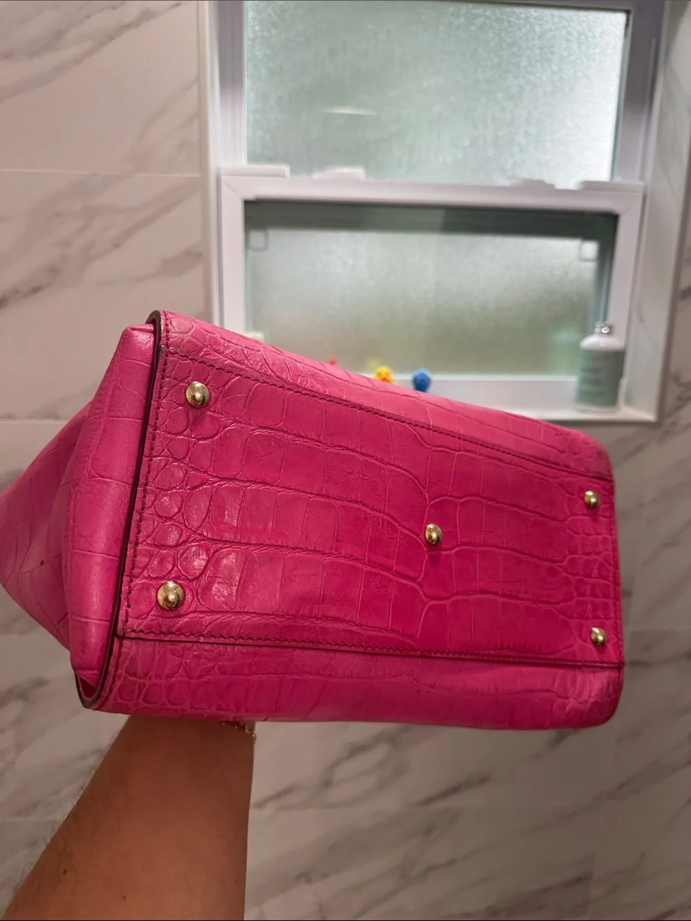 MCM Pink Croc Embossed Leather Zip Satchel 🔐 - Picture 10 of 15